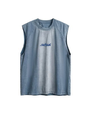 Distressed Washed Embroidered Gradient Vest
