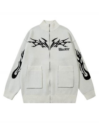 Flame Faux Mink Fur Zip Up Mock Neck Sweater
