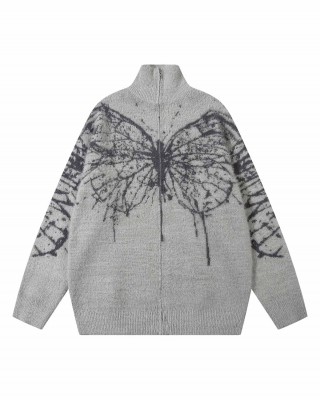 Butterfly Jacquard  Knit Mock Neck Sweater