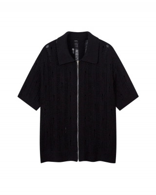 Cleanfit Black Knit Zip-Up Short-Sleeve Shirt
