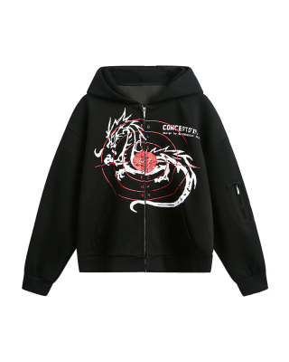 Dark Horse Print Cardigan Zip Up Hoodie
