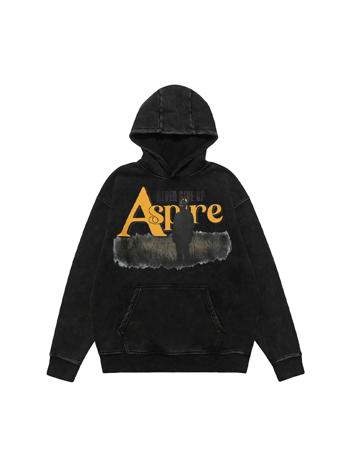 Heavy Washed Letter Portrait Print Fleece Hoodie Heavy Washed Letter Portrait Print Fleece Hoodie