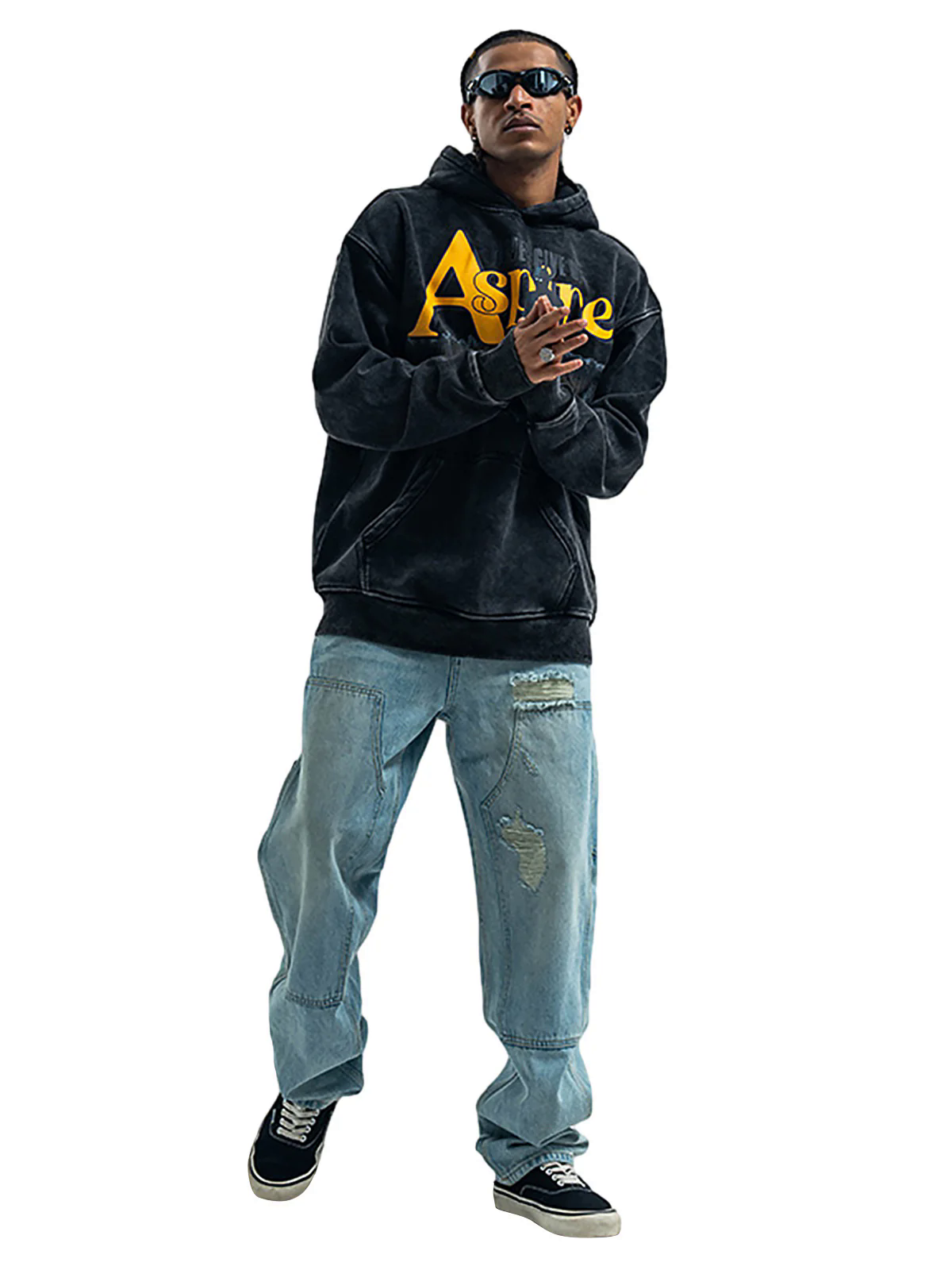 Heavy Washed Letter Portrait Print Fleece Hoodie Heavy Washed Letter Portrait Print Fleece Hoodie
