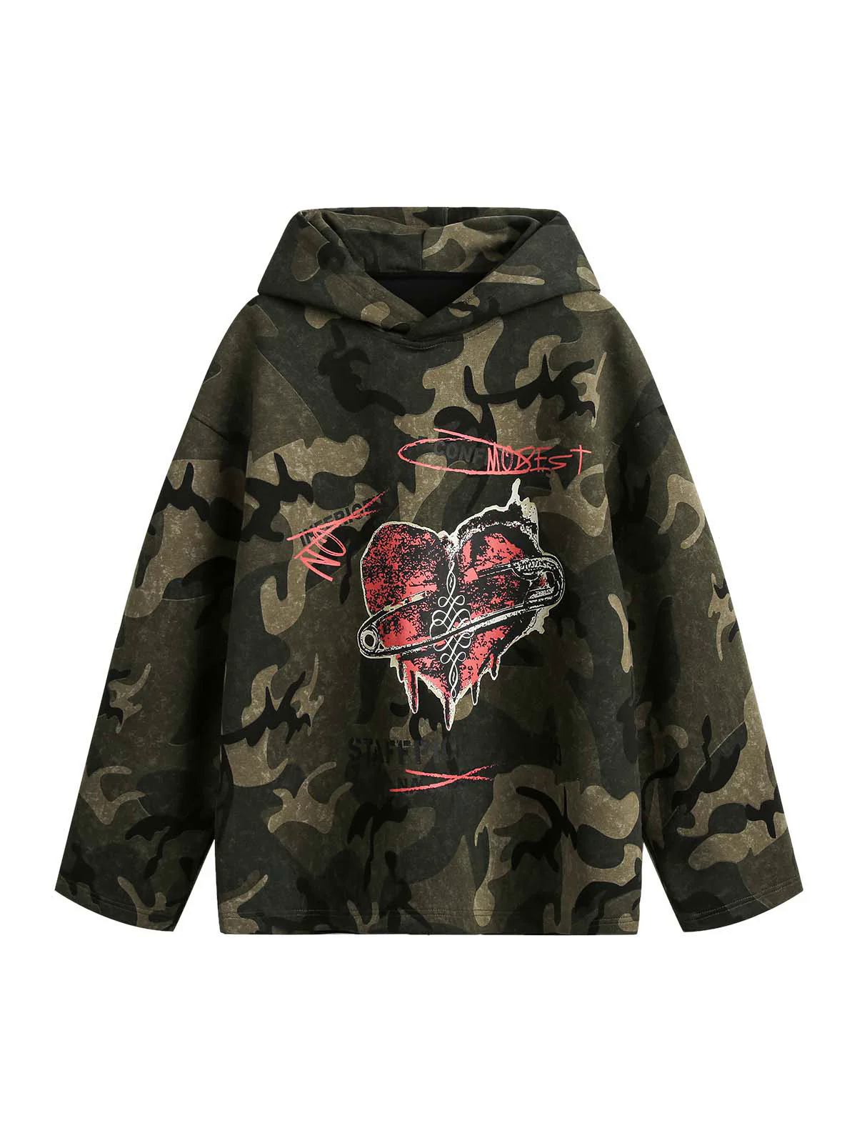 Vintage Camouflage Flame Heart Print Hoodie Vintage Camouflage Flame Heart Print Hoodie