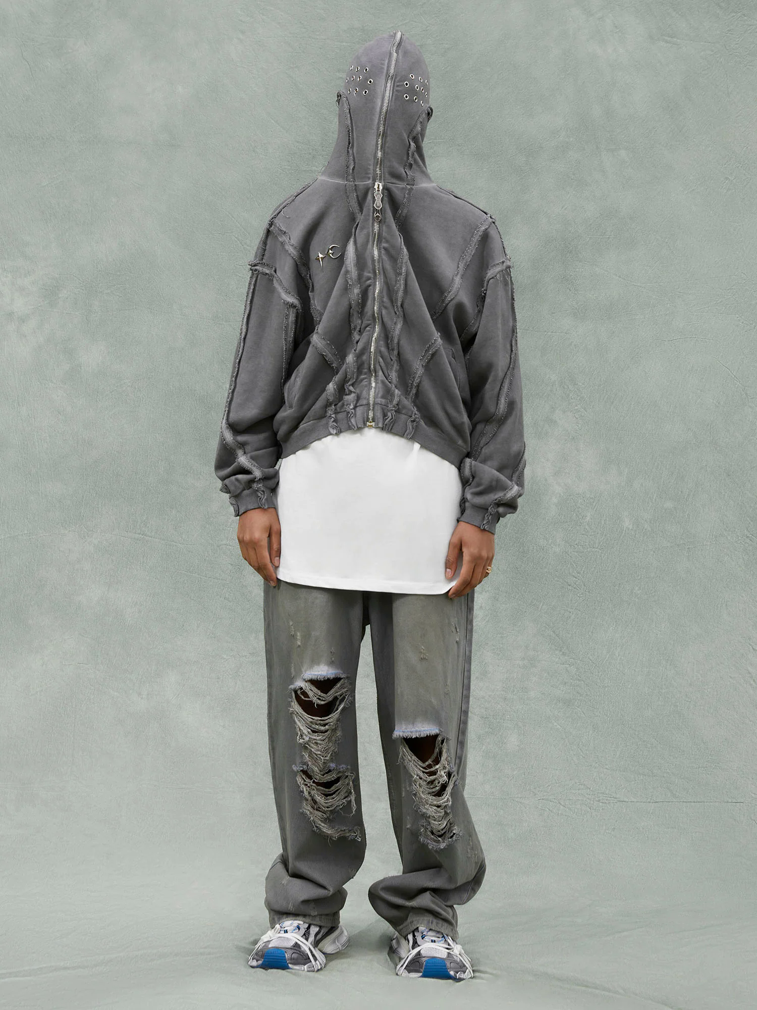Heavy Washed Distressed Full Zip Hoodie - 2057 Heavy Washed Distressed Full Zip Hoodie - 2057